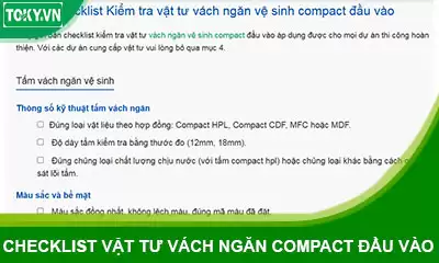 Checklist kiểm tra vật tư vách ngăn vệ sinh compact đầu vào