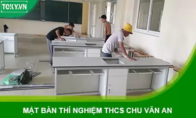 Mặt bàn phòng thí nghiệm lý hóa chịu axit THCS Chu Văn An