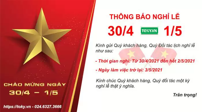 Vách ngăn vệ sinh TOKY thông báo lịch nghỉ lễ 30/4/2022